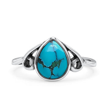Pear Statement Fashion Vintage Style Thumb Ring Simulated Turquoise Oxidized 925 Sterling Silver